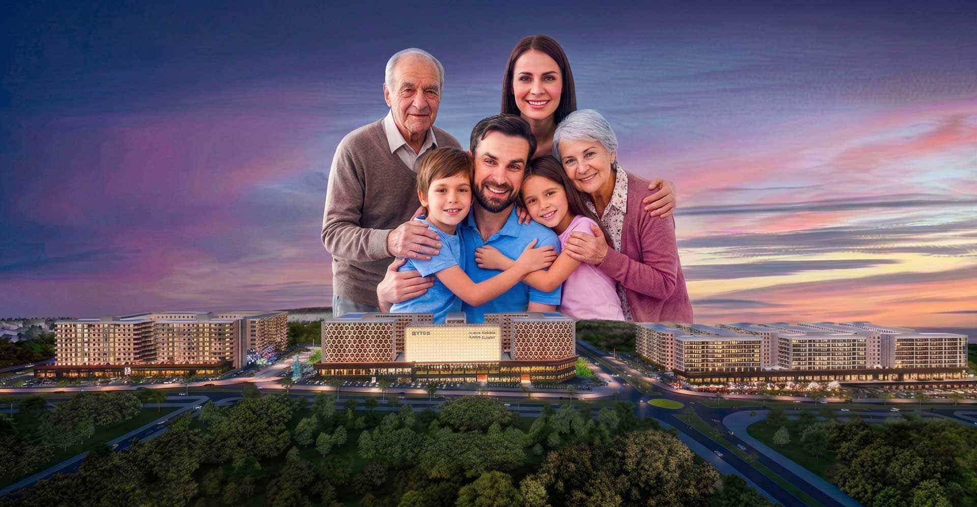 Öniz Center Tam Gece Görünümü ve Mutlu Aile Koruması - Tek Parça